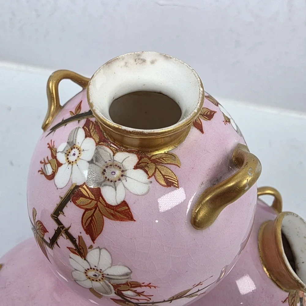 Antique‎ Royal Worcester Pink Stacked Ball Bulb Quadtriple Vase 5
